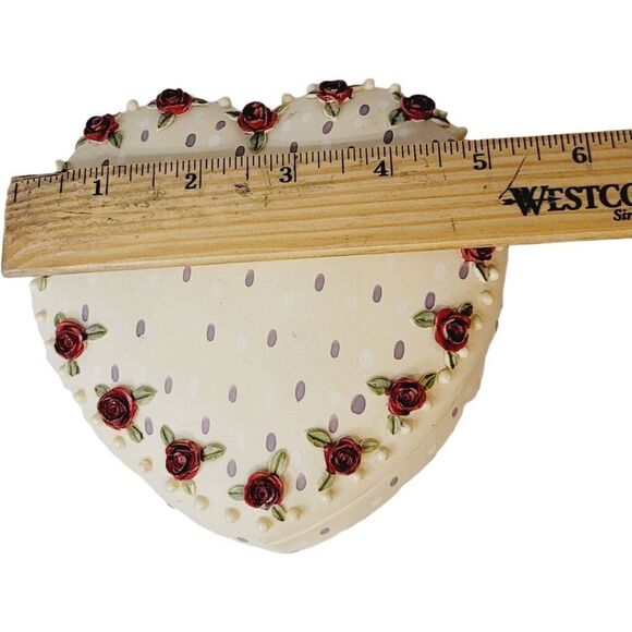Vintage Large Heart Shaped Lidded Trinket Box With 3D Flowers Hand Painted - Picture 14 of 14